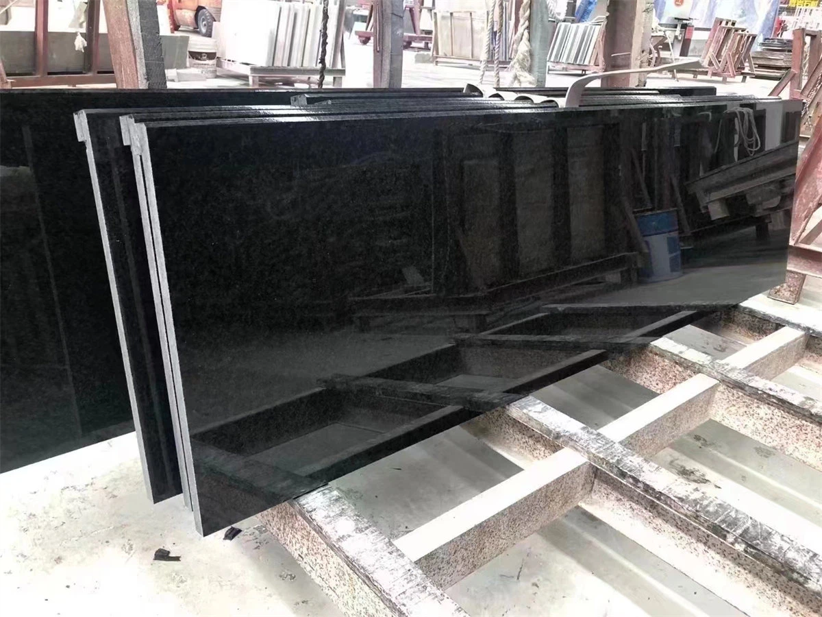 Polished Black Granite Countertops Kitchen without sinks Polished Black Granite Countertops Kitchen without sinks