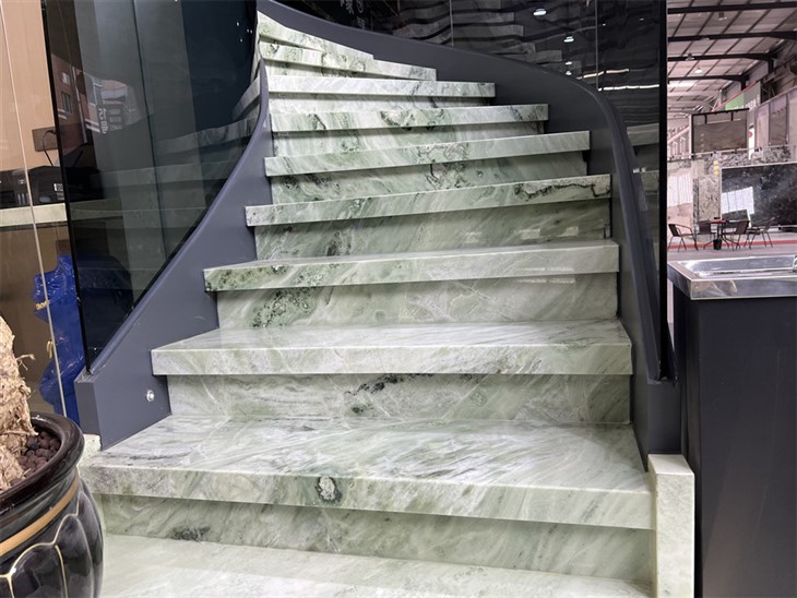 Green Marble Tiles For Staircase Design